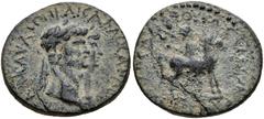 LYDIA, Mostene. Claudius, with Agrippina Junior. AD 41-54. Æ (21mm, 4.30 g, 12h). Conjoined busts of Claudius, laureate, and Agrippina, draped, right / Hero on horseback right. RPC 2461; SNG Copenhage