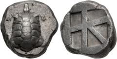 Greek ISLANDS off ATTICA, Aegina. Circa 456/45-431 BC. AR Stater (18mm, 12.01 g, 1h). Land tortoise with segmented shell / Large square incuse with heavy skew pattern. Meadows, Aegina, Group IIIb; Mil