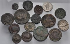 Large Lots ROMAN. Imperial. Lot of seventeen (17) mostly bronze issues. Includes: AR Denarius (2) // Philip I. Æ Sestertius // Postumus. Antoninianus // Æ Double Sestertius (2) // Victorinus. Antonini