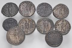 Large Lots ROMAN. Imperial. Lot of ten (10) Æ Folles of Galerius and Galeria Valeria. Includes: Galerius (8) // Galeria Valeria (2). Average VF, some with silvering, a few with deposits. LOT SOLD AS I