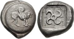 Greek DYNASTS of LYCIA. Teththiweibi. Circa 450-430/20 BC. AR Stater (16.5mm, 8.19 g, 11h). Xãkbi (Kandyba) mint. Winged lion standing right / Tetraskeles within incuse square. Müseler V, 42; Falghera
