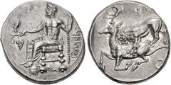 Greek CILICIA, Tarsos. Mazaios. Satrap of Cilicia, 361/0-334 BC. AR Stater (22mm, 10.83 g, 1h). Baal of Tarsos seated left, torso facing, holding lotus-tipped scepter / Lion attacking stag left; Î to 