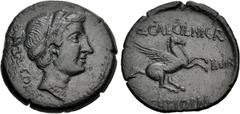 Roman Provincial CORINTHIA, Corinth. 34-31 BC. Æ As (22mm, 5.38 g, 9h). Q. Caecilius Niger and Gaius Heius Pamphilus, duoviri. Filleted head of Aphrodite right / Pegasus rearing right. Amandry VIb (D4