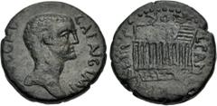 Roman Provincial CORINTHIA, Corinth. Galba. AD 68-69. Æ As (21mm, 6.74 g, 6h). L. Caninius Agrippa, duoviri. Bare head right / Tetrastyle temple viewed in perspective. Amandry XXIV61.2 (Dd4/RIIIb4); R