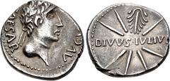Roman Imperial Civil War. AD 68-69. AR Denarius (17mm, 3.35 g, 4h). Augustus, with Divus Julius type. Uncertain mint in Spain or Gaul. Struck 3 April-late June AD 68. Laureate head of Augustus right /