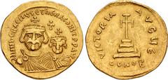Byzantine Heraclius, with Heraclius Constantine. 610-641. AV Solidus (20.5mm, 4.49 g, 6h). Uncertain eastern mint, 5th(?) officina. Struck circa 613-circa 616(?). Crowned, draped, and cuirassed facing