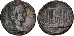 Roman Provincial IONIA, Ephesus. Antoninus Pius. AD 138-161. Æ (35mm, 24.84 g, 6h). Laureate bust right, wearing aegis / Octastyle temple enclosing statue of Artemis Ephesia standing facing, wearing c