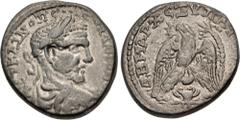 Roman Provincial SELEUCIS and PIERIA, Gabala. Macrinus. AD 217-218. BI Tetradrachm (23mm, 11.66 g, 11h). Laureate, draped, and cuirassed bust right, seen from behind / Eagle standing facing, head and 