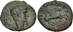 Roman Provincial CORINTHIA, Corinth. Gaius (Caligula). AD 37-41. Æ Semis (21mm, 5.59 g, 11h). Marcus Bellius Proculus and Publius Vipsanius Agrippa, duoviri. Struck AD 37-38. Bare head left / Pegasus 