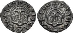 Byzantine Basil I the Macedonian, with Constantine. 867-886. Debased AV Semissis (13mm, 0.88 g, 6h). Syracuse mint. Struck 868-878. Crowned facing bust of Basil, wearing loros, holding globus cruciger