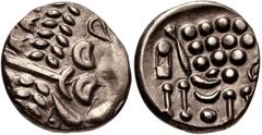 CELTIC, Durotriges. Uninscribed. Circa 65 BC-AD 45. Pale AV Stater (18mm, 5.52 g, 6h). Durotrigan E, Abstract (Cranborne Chase) type. Devolved head of Apollo right / Disjointed horse left; pellets abo