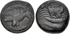 Greek SICILY, Akragas. Circa 415-406 BC. Æ Hexas (17.5mm, 6.54 g, 6h). Eagle standing right, wings raised, on fish right / Crab; pellets in field, two fish below. Westermark, Coinage, Series Fish a, 9