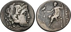 Greek LYCIA, Phaselis. Circa 221/0-189/8 BC. AR Tetradrachm (30mm, 16.14 g, 12h). In the name and types of Alexander III of Macedon. Dated CY 33 (186/5 BC). Head of Herakles right, wearing lion skin; 