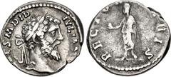 Roman Imperial Didius Julianus. AD 193. AR Denarius (17mm, 3.24 g, 6h). Rome mint. Laureate head right / Didius Julianus standing left, holding globe and volumen. RIC IV 3; RSC 15. Toned, a few scratc