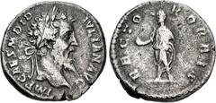 Roman Imperial Didius Julianus. AD 193. AR Denarius (17.5mm, 2.76 g, 12h). Rome mint. Laureate head right / Didius Julianus standing left, holding globe and volumen. RIC IV 3; RSC 15. Toned, rough sur