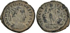 Roman Imperial Martinian. Usurper, AD 324. Æ Follis (21.5mm, 3.78 g, 12h). Nicomedia mint, 1st officina. D N M MARTINIANVS P F AVG, radiate, draped, and cuirassed bust right / IOVI CONS ERVATORI, Jupi
