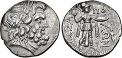 Greek THESSALY, Thessalian League. Mid-late 1st century BC. AR Stater (22mm, 6.13 g, 12h). Philippos and Themistogenes, magistrates. Head of Zeus right, wearing oak wreath / Athena Itonia advancing ri