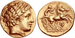 KINGS of MACEDON. Philip III Arrhidaios. 323-317 BC. AV Stater (17mm, 8.62 g, 10h). In the name and types of Philip II. Pella mint. Struck under Antipater or Polyperchon, circa 323-318/7 BC. Head of A