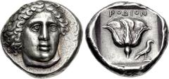 ISLANDS off CARIA, Rhodos. Rhodes . Circa 408/7-404 BC. AR Tetradrachm (24mm, 15.15 g, 1h). Head of Helios facing slightly right / Rose in profile; POΔION above; to right, eagle standing right on rock