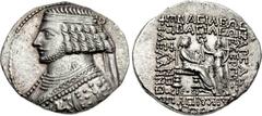 KINGS of PARTHIA. Phraates IV. Circa 38-2 BC. AR Tetradrachm (31mm, 15.06 g, 12h). Seleukeia on the Tigris mint. Dated Gorpiaios SE 275 (August 37 BC). Diademed and draped bust left, wart on forehead,