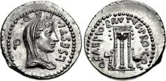 Brutus. Spring-early summer 42 BC. AR Denarius (20mm, 3.73 g, 12h). Military mint traveling with Brutus and Cassius in the East. L. Sestius, proquaestor . Veiled and draped bust of Libertas right; L •