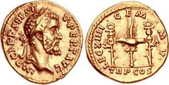 Septimius Severus. AD 193-211. AV Aureus (19mm, 7.23 g, 6h). Rome mint. Struck AD 193. IMP CAE • L • SEP SE V • PERT AVG, laureate head right / LEG XIIII • GEM • M • V •, TR P COS in exergue, aquila b