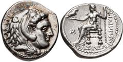 KINGS of MACEDON. Philip III Arrhidaios. 323-317 BC. AR Drachm (15mm, 4.26 g, 3h). Babylon mint. Struck under Archon, Dokimos, or Seleukos I, circa 323-318/7 BC. Head of Herakles right, wearing lion s