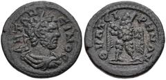LYDIA, Thyateira. Caracalla. AD 198-217. Æ (16mm, 2.44 g, 6h). Laureate, draped, and cuirrased bust right, seen from behind / Eagle standing facing, head right, with wings spread. SNG München 652 (sam