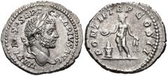 Geta. AD 209-211. AR Denarius (20mm, 2.95 g, 6h). Rome mint. Struck AD 209. Laureate head right / Genius standing left, sacrificing from patera over lighted altar and holding corn ears. RIC 67; RSC 12