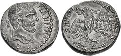 Roman Provincial COELESYRIA, Heliopolis. Macrinus. AD 217-218. BI Tetradrachm (25.5mm, 14.50 g, 12h). Laureate head right / Eagle standing facing, head and tail left, with wings displayed, holding wre