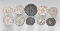 Large Lots ROMAN. Imperial. Lot of ten (10) mostly silver issues. Includes: Hadrian. Æ Semis // Lucius Verus. AR Denarius // Elagabalus. AR Denarius // Gordian III. AR Antoninianus // Philip I. AR Ant