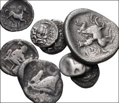 GREEK. Northern Greece. Lot of Eight (8) Miscellaneous AR of Thessaly. Includes: Larissa. AR Trihemiobol (2) // Larissa. AR Obol // Pharkadon. AR Obol // Phalanna. AR Obol // Pharsallos. AR Drachm // 