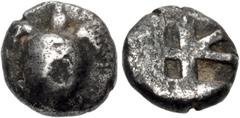 Greek ISLANDS off ATTICA, Aegina. Circa 480-457 BC. AR Hemiobol (6mm, 0.38 g, 5h). Sea turtle / Large square incuse with skew pattern. Meadows, Aegina, Group IIIa; HGC 6, 453. Toned, a little porosity