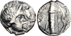 Greek PHRYGIA, Gordion. 2nd-1st centuries BC. AR Hemiobol (7.5mm, 0.29 g, 5h). Jugate laureate and draped busts of Artemis and Apollo right, [quiver over Artemis's shoulder] / Quiver and bow; ΓOPΔ[I]-