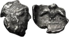 Greek SAMARIA, Samarian-signed Series. Circa 375-333 BC. AR Tetartemorion (5.5mm, 0.13 g, 9h). Helmeted head of Athena right / Owl standing facing, wings spread; traces of letters in fields; all withi