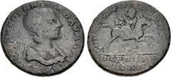 Roman Provincial MYSIA, Perperene. Julia Paula. Augusta, AD 219-220. Æ (32mm, 16.89 g, 6h). Draped bust right / Emperor on horse galloping right, spearing enemy below. Barth & Stauber –; RPC VI Online