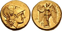 Greek KINGS of MACEDON. Philip III Arrhidaios. 323-317 BC. AV Stater (17.5mm, 8.56 g, 1h). In the types of Alexander III. Sardes mint. Struck under Menander or Kleitos, circa 322-319/8 BC. Head of Ath