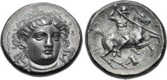 Greek THESSALY, Pherai. Alexander. Tyrant, 369-359 BC. AR Stater (22.5mm, 11.55 g, 5h). Head of Ennodia facing slightly right, wearing pearl diadem, earring in the form of a grape bunch, and linear ne