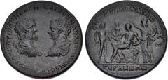 Roman Provincial LYDIA, Germe. Septimius Severus, with Caracalla. AD 193-211. Æ Medallion (45mm, 48.30 g, 6h). Glykon II, strategos. Struck AD 202-205. AV KAI Λ CЄΠTI CЄYHPOC Π KAI AY K M AY ANTΩNЄINO
