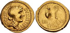 Roman Republican The Republicans. C. Cassius Longinus. Spring 42 BC. AV Aureus (21mm, 7.95 g, 6h). Military mint, probably at Smyrna; P. Cornelius Lentulus Spinther, legatus. Diademed head of Libertas