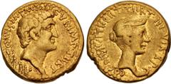 Roman Republican The Triumvirs. Mark Antony and Octavia. Summer-autumn 39 BC. AV Aureus (19mm, 8.16 g, 11h). Athens mint. Bare head of Mark Antony right; M • ANTONIVS • M • F • M • N • AVGVR • IMP • T