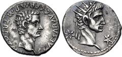 Roman Imperial Gaius (Caligula), with Divus Augustus. AD 37-41. AR Denarius (17.5mm, 3.56 g, 3h). Lugdunum (Lyon) mint. 1st emission, after 18 March AD 37. C • CAESAR • AVG • GERM • P • M • TR • POT •