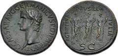 Roman Imperial Gaius (Caligula). AD 37-41. Æ Sestertius (35mm, 26.26 g, 6h). Rome mint. Struck AD 37-38. C • CAESAR • AVG • GERMANICVS • PON M • TR • POT •, laureate head left / AGRIPPINA on left, DRV