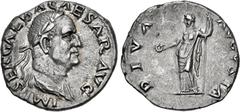 Roman Imperial Galba. AD 68-69. AR Denarius (18mm, 3.42 g, 12h). Rome mint. Struck circa July AD 68-January AD 69. IMP SER GALBA CAESAR AVG, laureate and draped bust right / DIVA AVGVSTA, Livia, drape