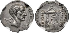 Roman Imperial Trajan. AD 98-117. AR Denarius (19mm, 3.47 g, 6h). Restored issue of M. Claudius Marcellus. Rome. Struck circa AD 107 or 112/113. MARCELLINVS downward to right, bare head of the consul 