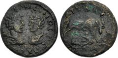 Roman Provincial LYDIA, Attaleia. Caracalla, with Geta as Caesar. AD 198-217. Æ (16mm, 2.26 g, 12h). Struck circa AD 198. Bareheaded, draped, and cuirassed bust of Caracalla right, vis-à-vis bareheade