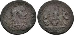 Roman Provincial CILICIA, Tarsus. Trebonianus Gallus. AD 251-253. Æ (32.5mm, 17.90 g, 1h). Radiate, draped, and cuirassed bust right, seen from behind / Tyche, turreted and veiled, seated left on rock