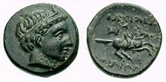 MACEDON, Kings of. Philip II Estimate $200 MACEDON, Kings of. Philip II . 359-336 BC. Æ Quarter Unit - 11mm (1.37 gm). Miletos mint. Circa 323 BC. Diademed head of Apollo right / BASILEW[S] above, FIL