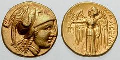 CELTIC. Imitating Alexander III Estimate $1000 CELTIC. Imitating Alexander III. Circa 3rd-2nd Century BC. AV Stater (8.35 gm). Helmeted head of Athena right; serpent on helmet / ALEXAND[ROU] right, Ni