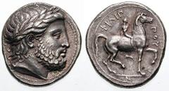 MACEDON, Kings of. Philip II Estimate $3000 MACEDON, Kings of. Philip II. 359-336 BC. AR Tetradrachm (14.47 gm). Pella mint. Struck circa 342-336 BC. Laureate head of Zeus right / FILIP-POU, youth on 